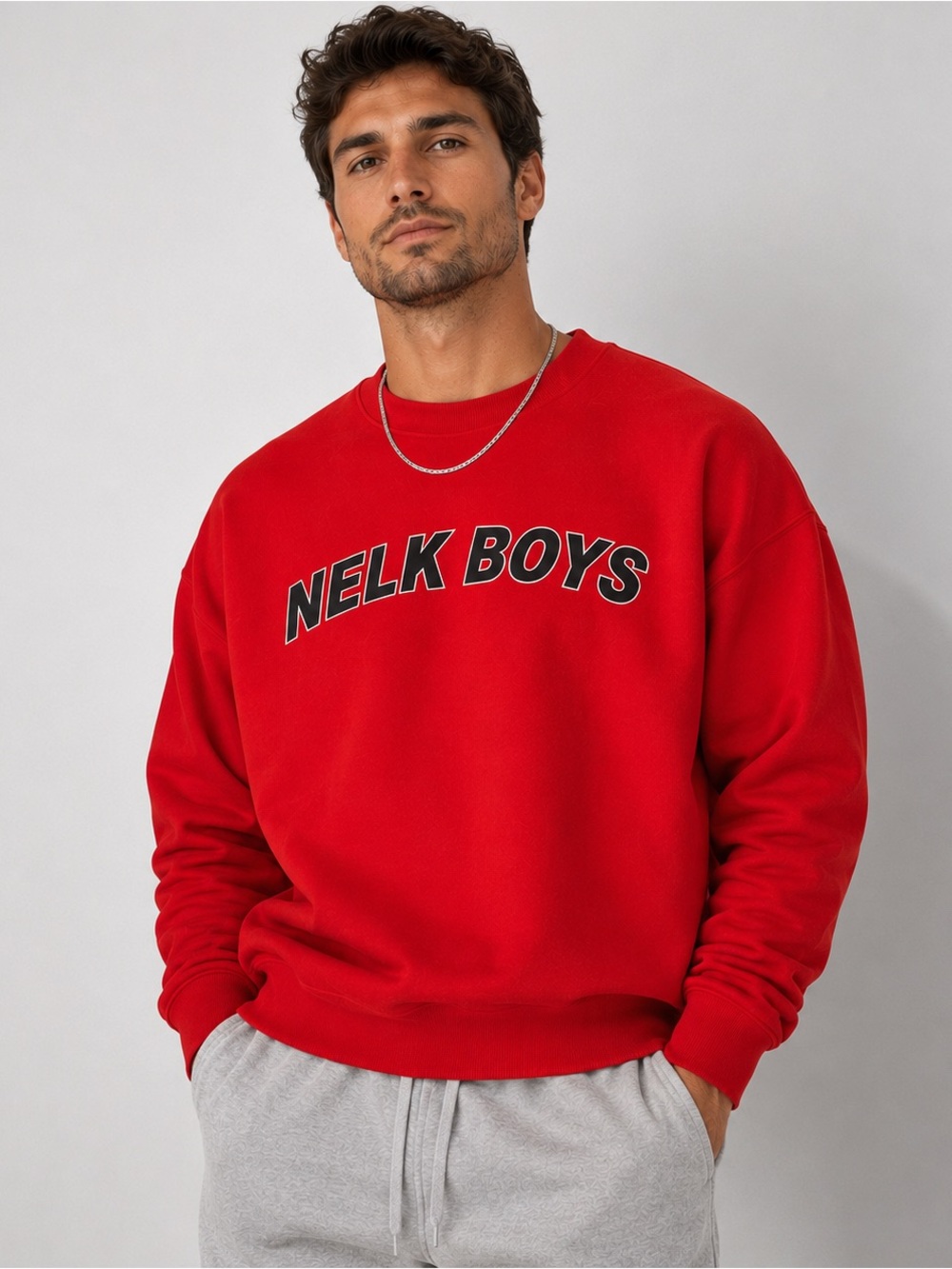 NELK Boys Red Crewneck Sweatshirt | Size Medium | Cotton Blend Graphic Pullover